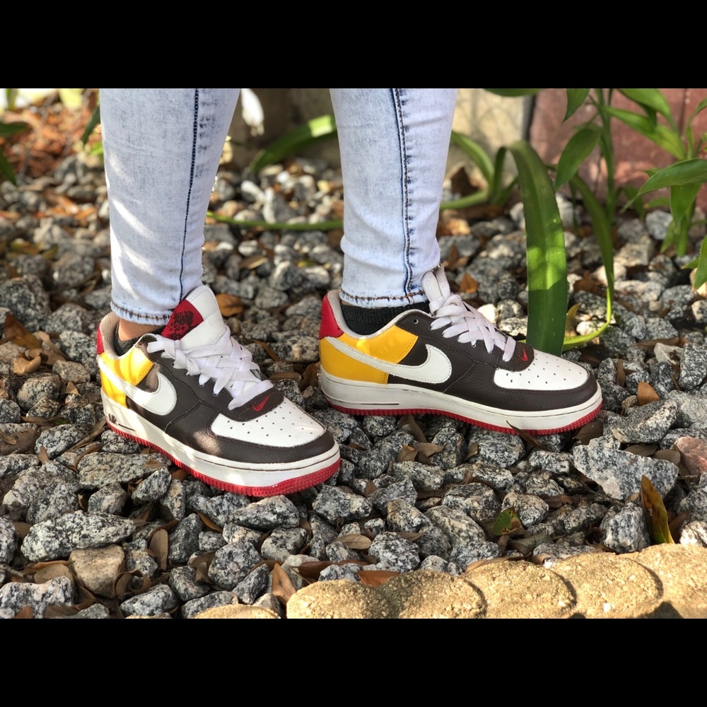 BROWN YELLOW & WHITE AIR FORCE 1’S